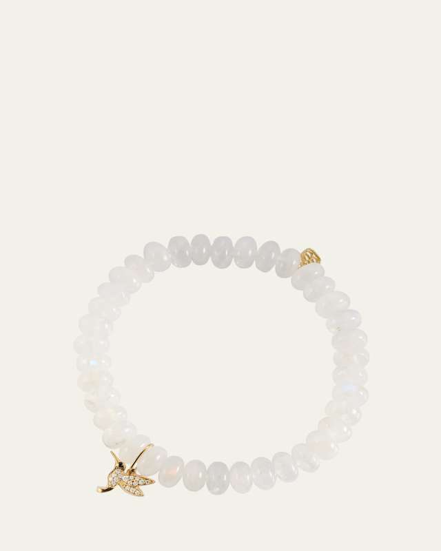 Small Hummingbird Charm Moonstone Bracelet with Diamonds and Sapphire